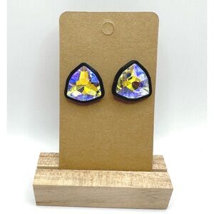 AB Clear & Black Rhinestone Stud Earrings New, never worn